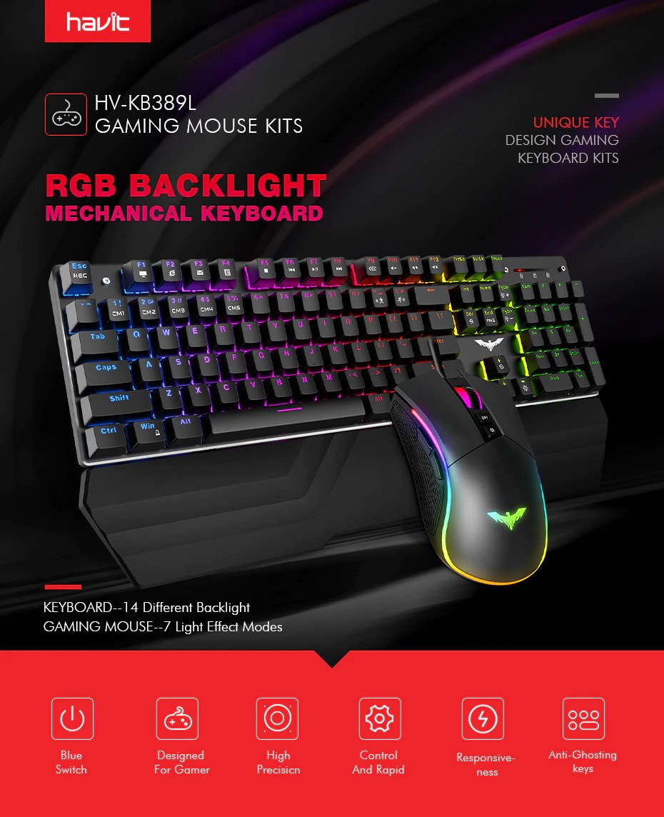 HAVIT KB389L MECHANICAL GAMING WIRED KEYBOARD AND MOUSE COMBO